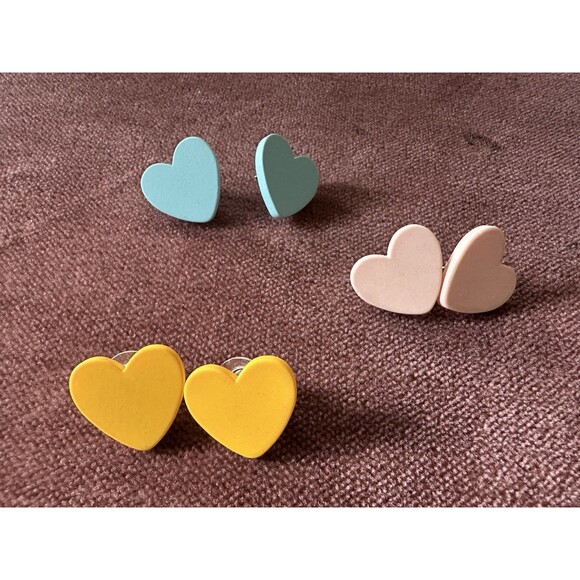 Heart Shape Colored Acrylic Earrings 3 Pack - Pink, Yellow, Blue - Picture 1 of 2
